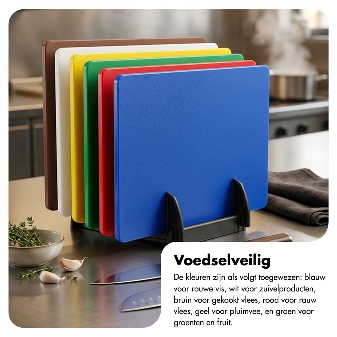 Set van 6 HACCP snijplanken met rek