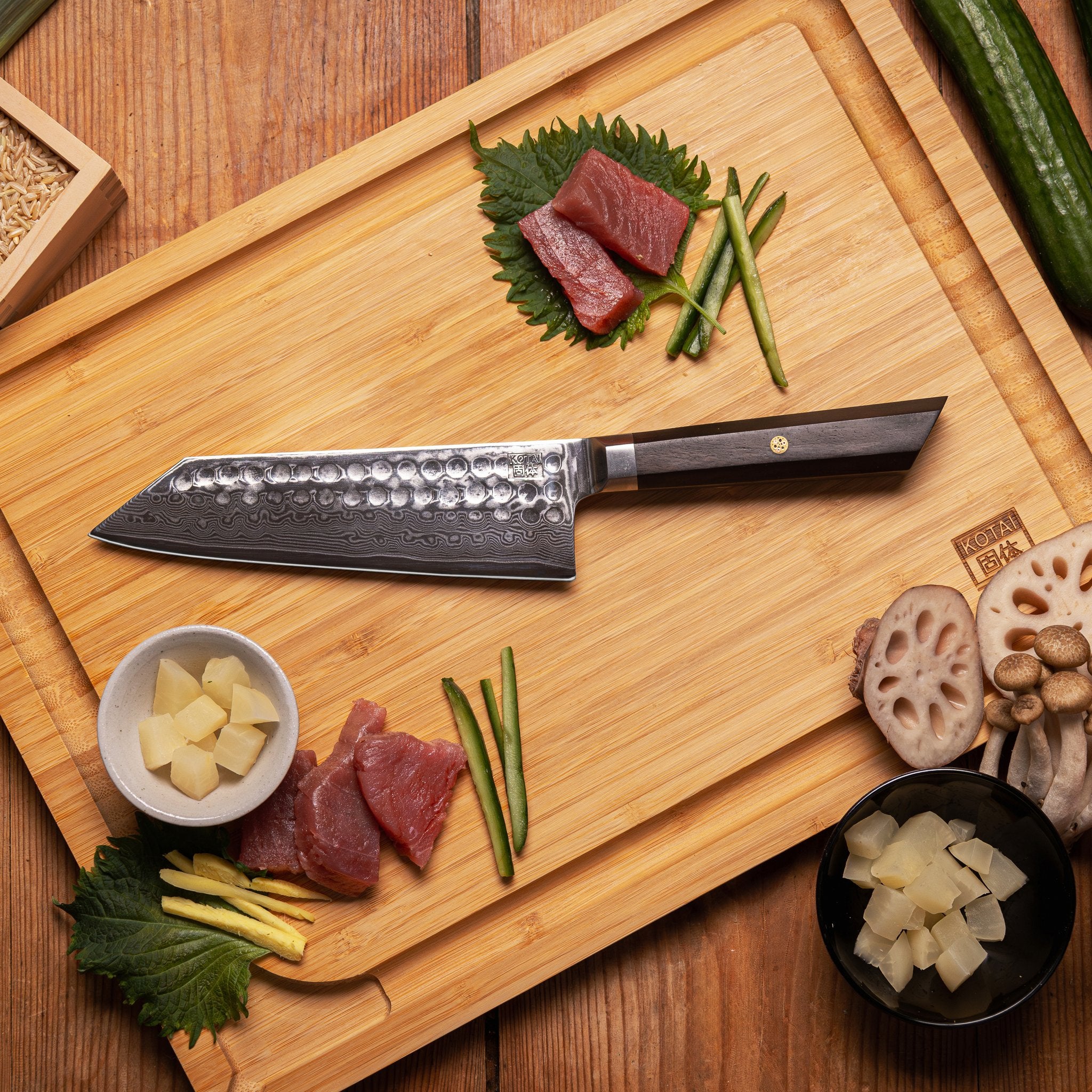 KOTAI Bunka Damascus Santoku 17 cm, productfoto 4