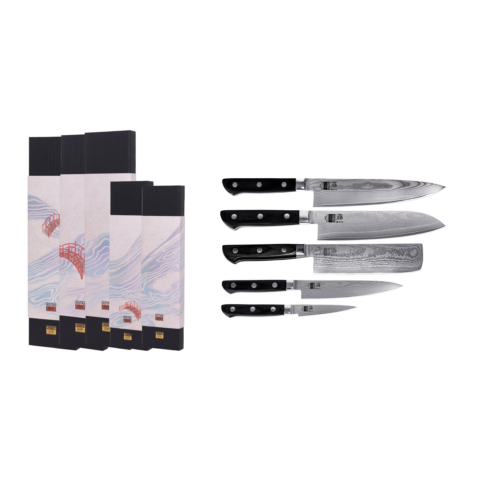 KOTAI Hashi Damascus complete set 5 messen, productfoto 2