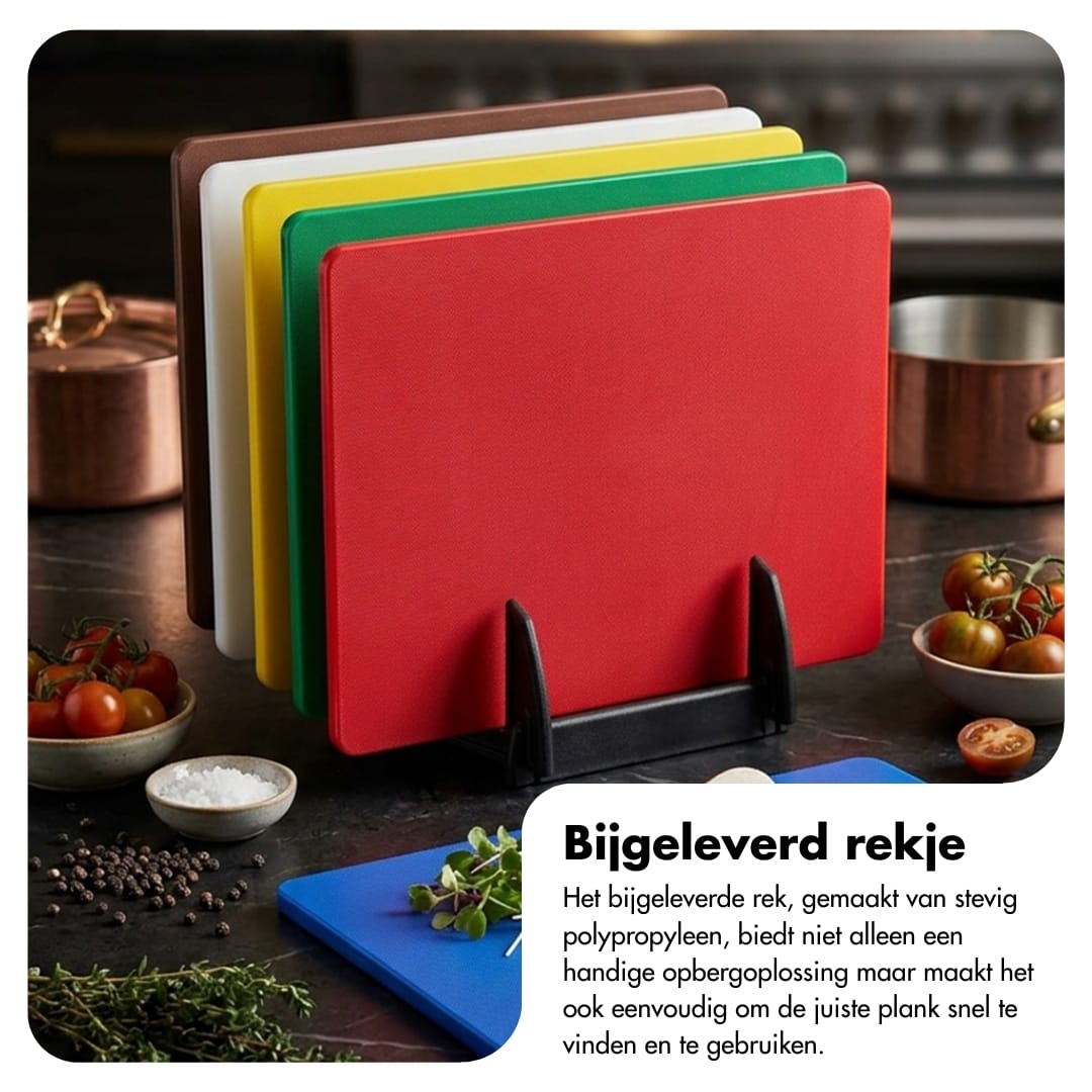 Set of 6 HACCP cutting boards with rack